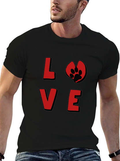 Love Paw Print Graphic Tee - Black Cotton T-Shirt