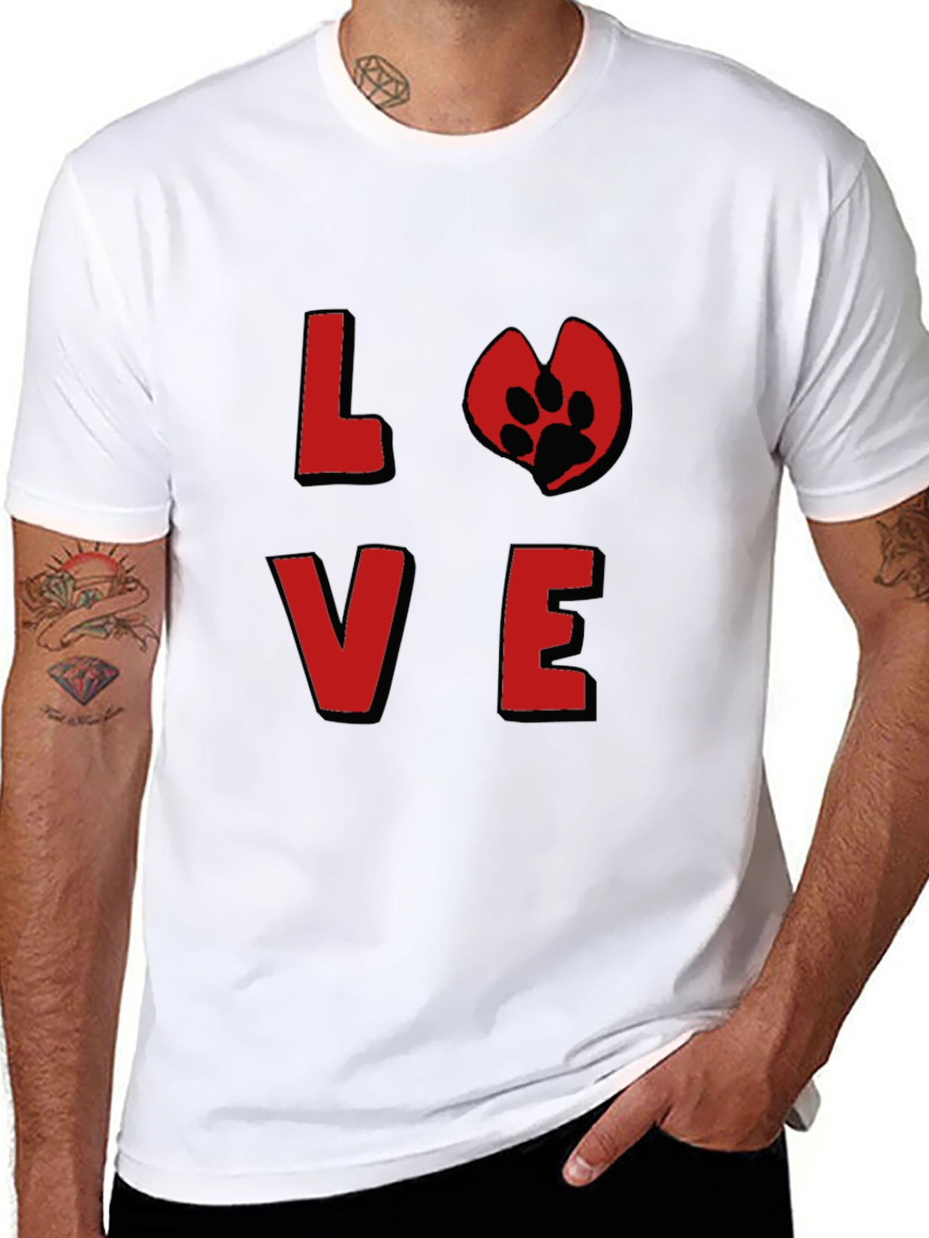 Love Paw Print Graphic Tee - Black Cotton T-Shirt