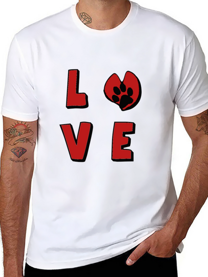 Love Paw Print Graphic Tee - Black Cotton T-Shirt