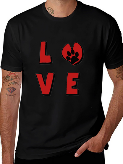 Love Paw Print Graphic Tee - Black Cotton T-Shirt
