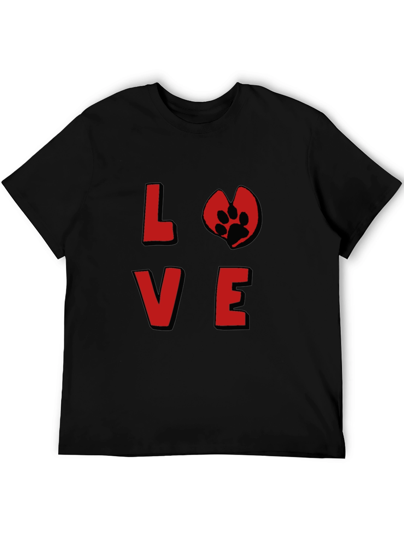 Love Paw Print Graphic Tee - Black Cotton T-Shirt