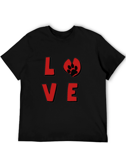 Love Paw Print Graphic Tee - Black Cotton T-Shirt