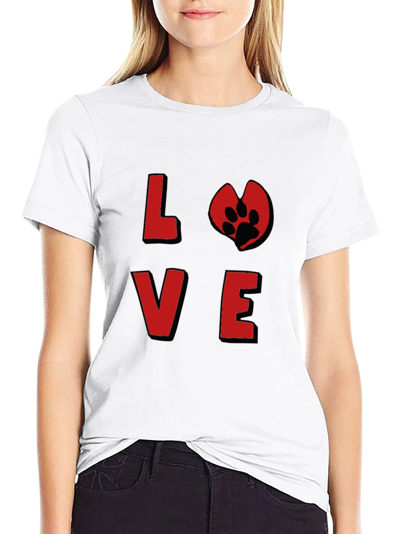 Love Paw Print Graphic Tee - Black Cotton T-Shirt