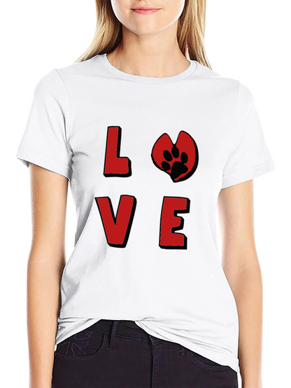 Love Paw Print Graphic Tee - Black Cotton T-Shirt