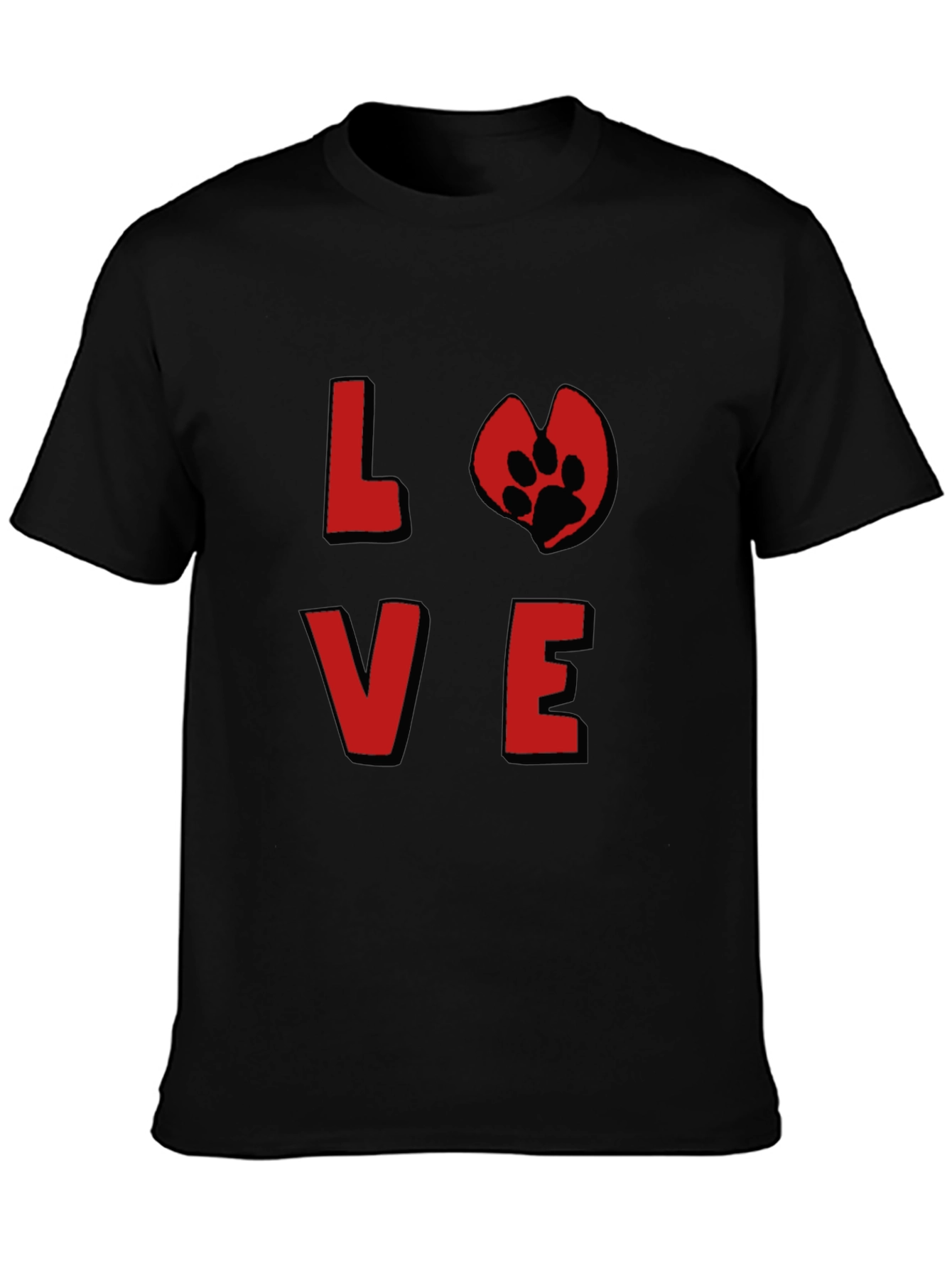 Love Paw Print Graphic Tee - Black Cotton T-Shirt
