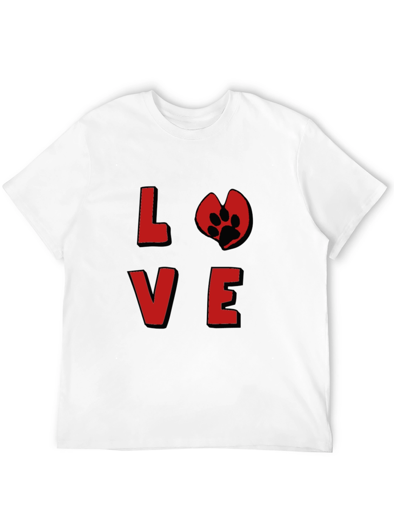 Love Paw Print Graphic Tee - Black Cotton T-Shirt