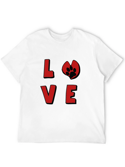 Love Paw Print Graphic Tee - Black Cotton T-Shirt