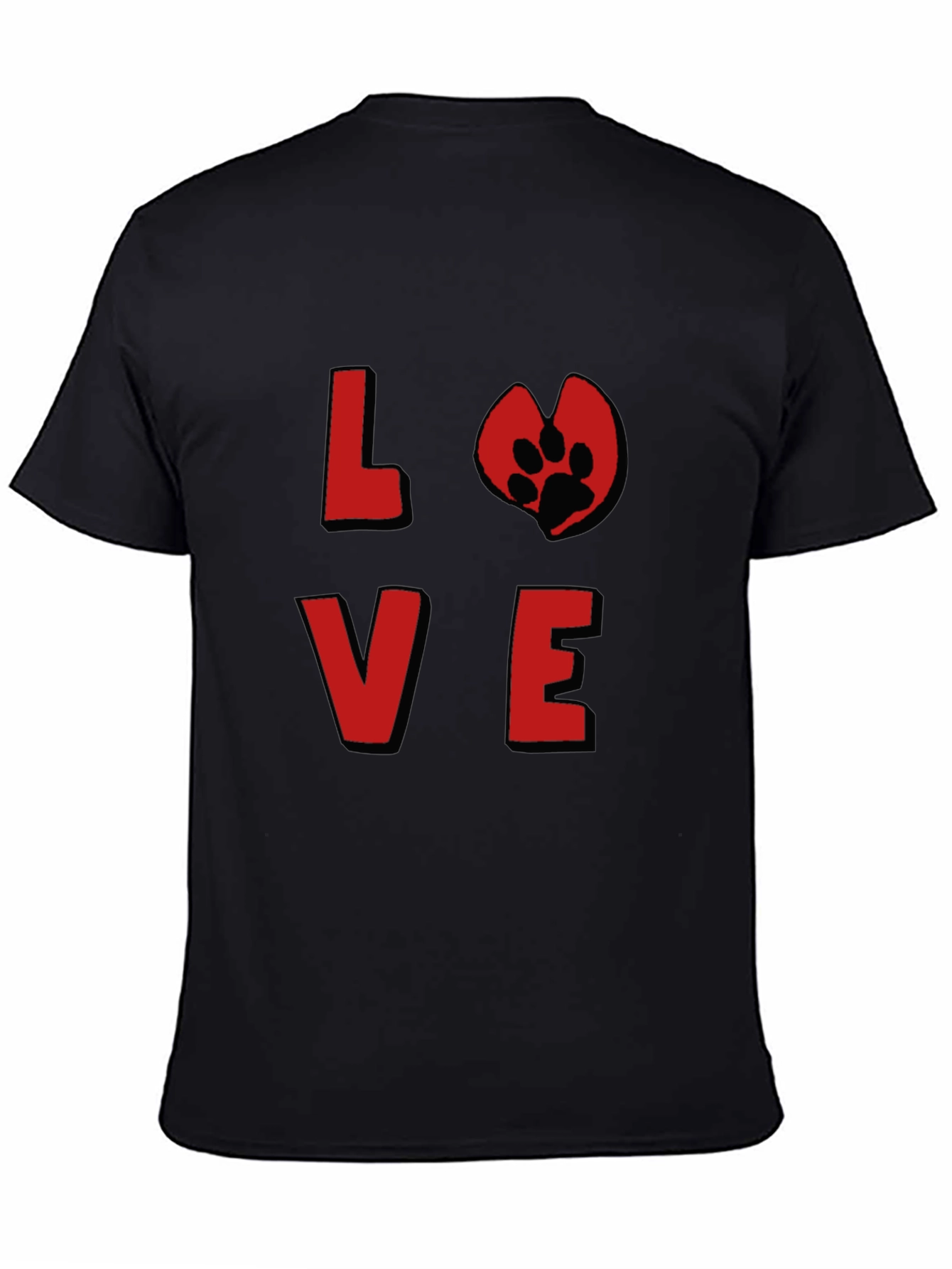 Love Paw Print Graphic Tee - Black Cotton T-Shirt