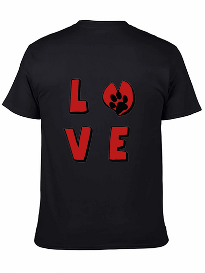 Love Paw Print Graphic Tee - Black Cotton T-Shirt