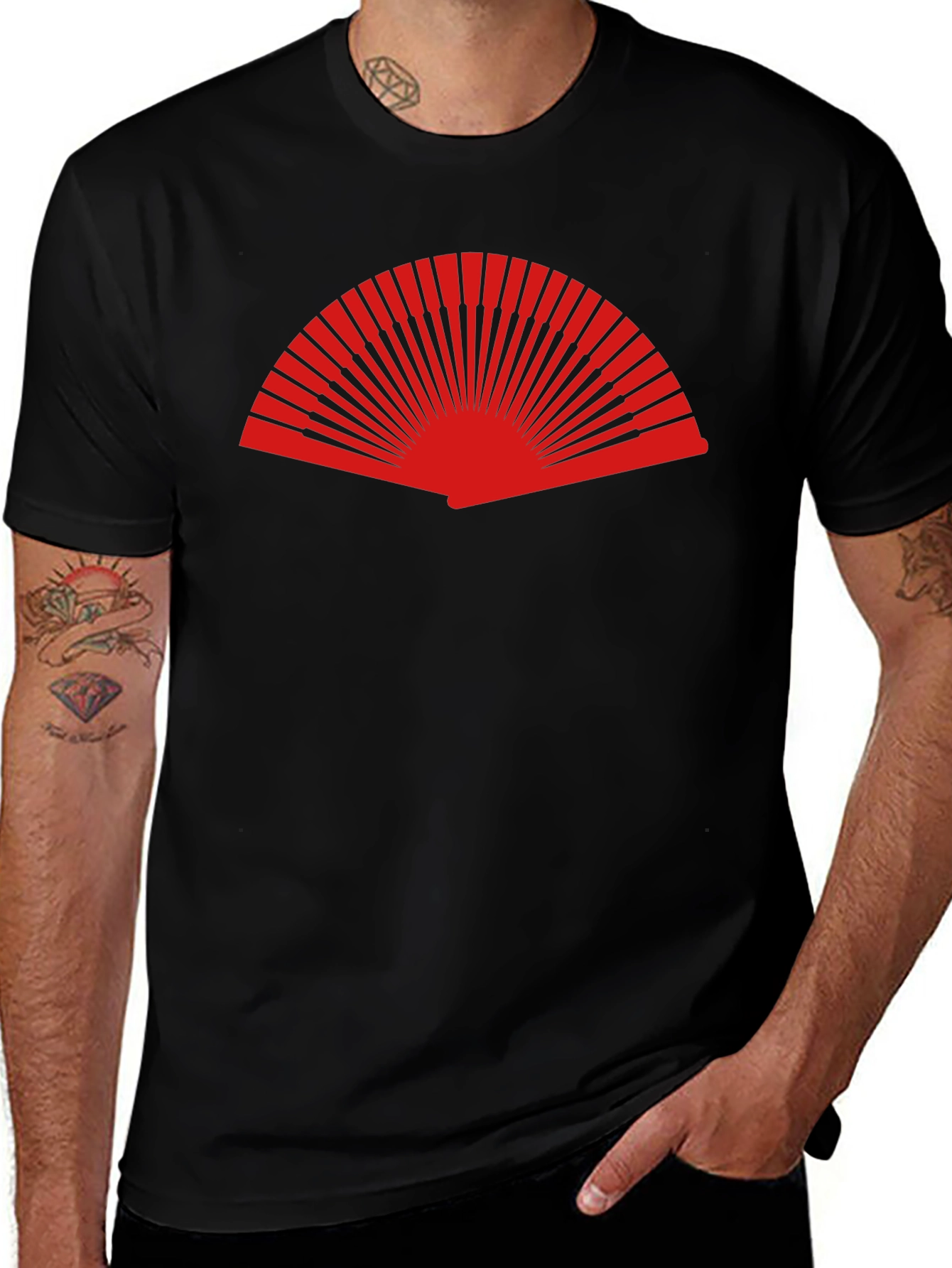 Red Fan Graphic Black T-Shirt - Stylish Casual Wear