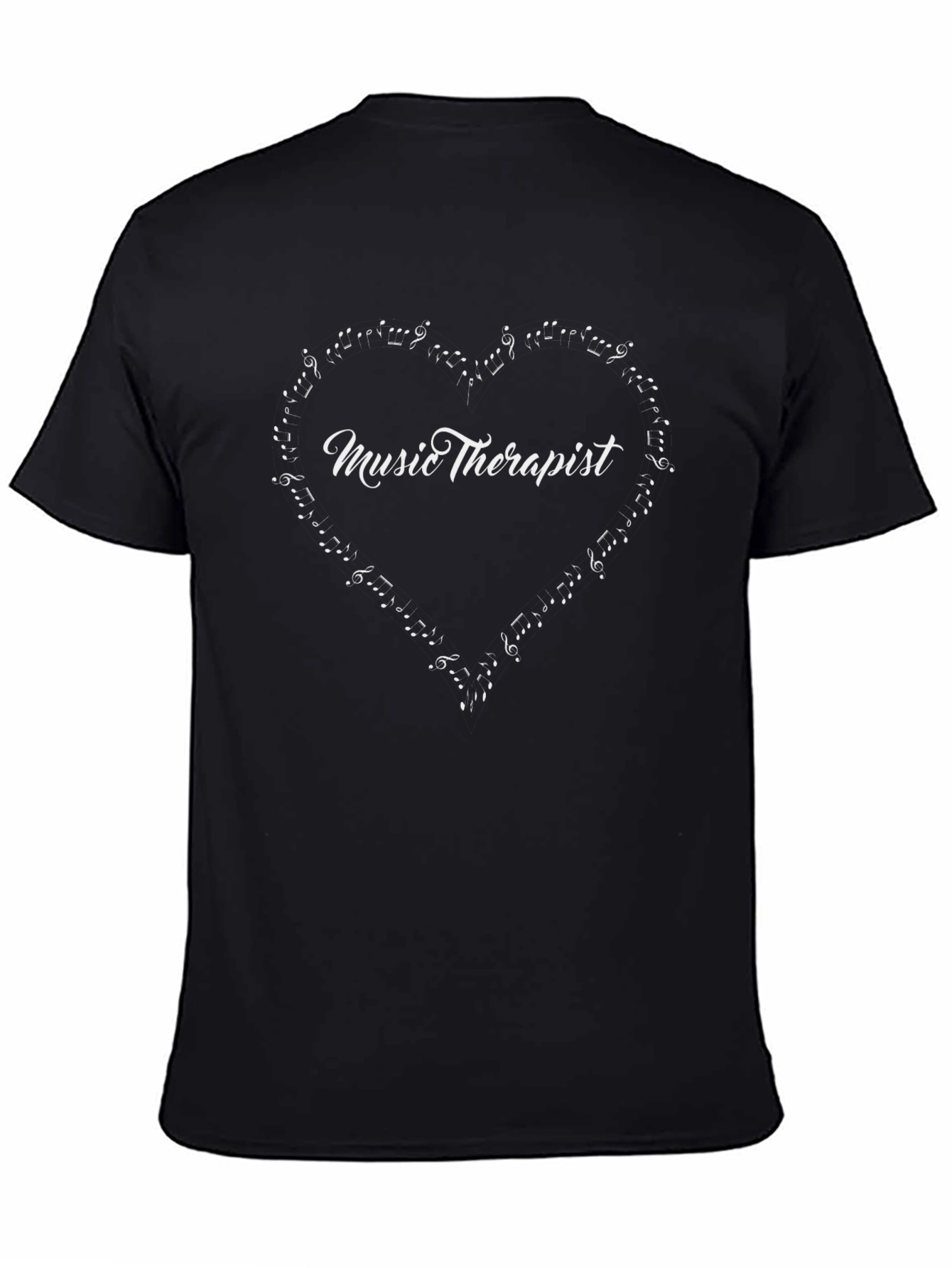 Music Therapist Heart Notes Black T-Shirt
