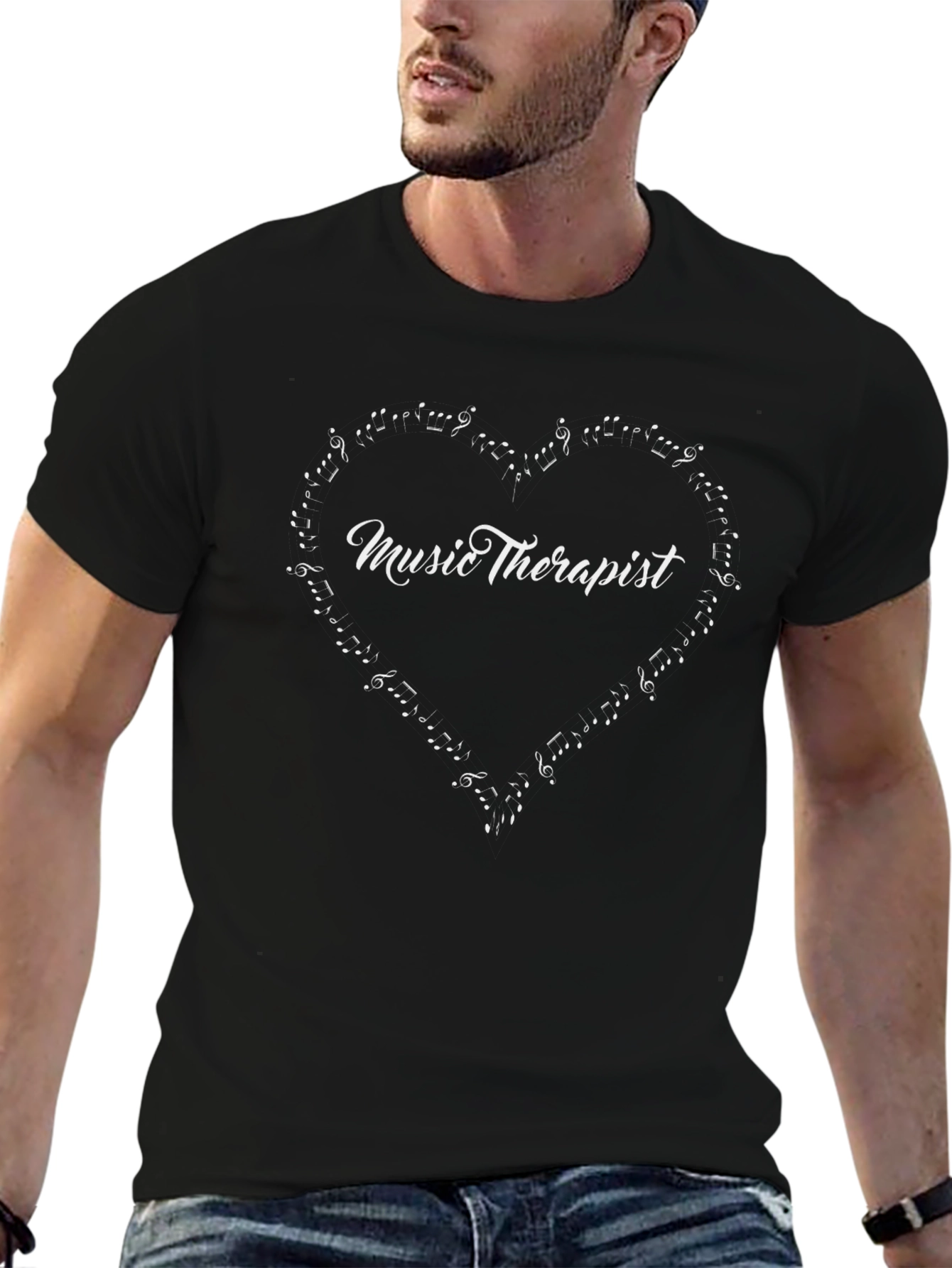 Music Therapist Heart Notes Black T-Shirt