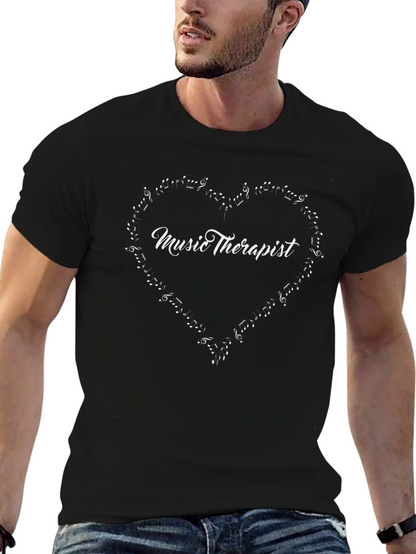 Music Therapist Heart Notes Black T-Shirt