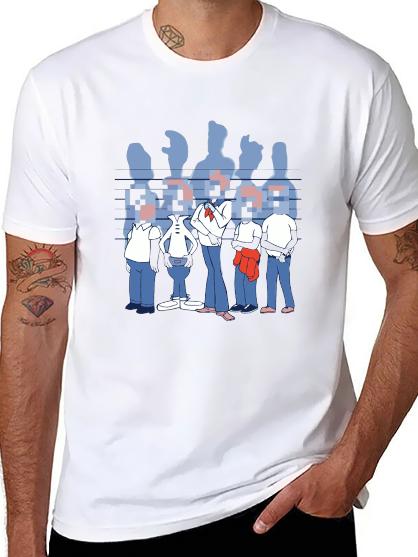 Pixelated Faces Graphic Black T-Shirt