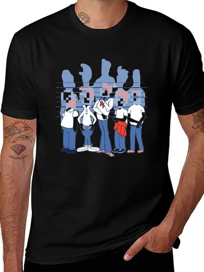 Pixelated Faces Graphic Black T-Shirt