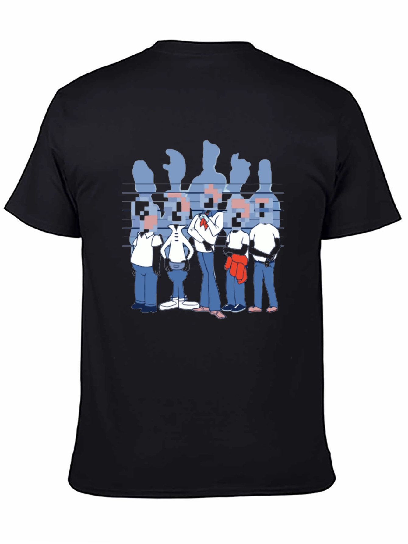 Pixelated Faces Graphic Black T-Shirt