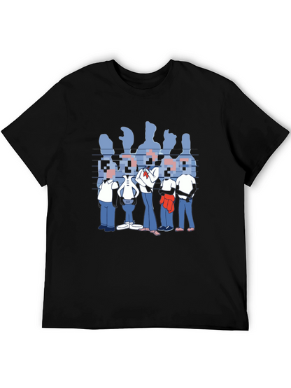 Pixelated Faces Graphic Black T-Shirt