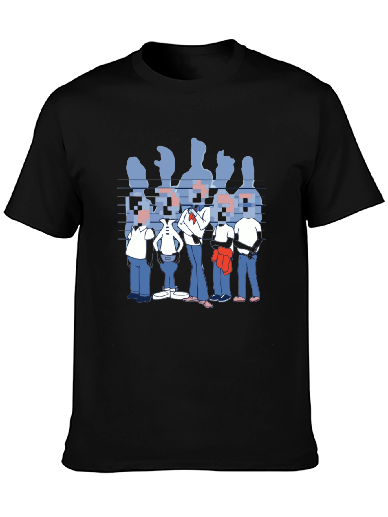 Pixelated Faces Graphic Black T-Shirt
