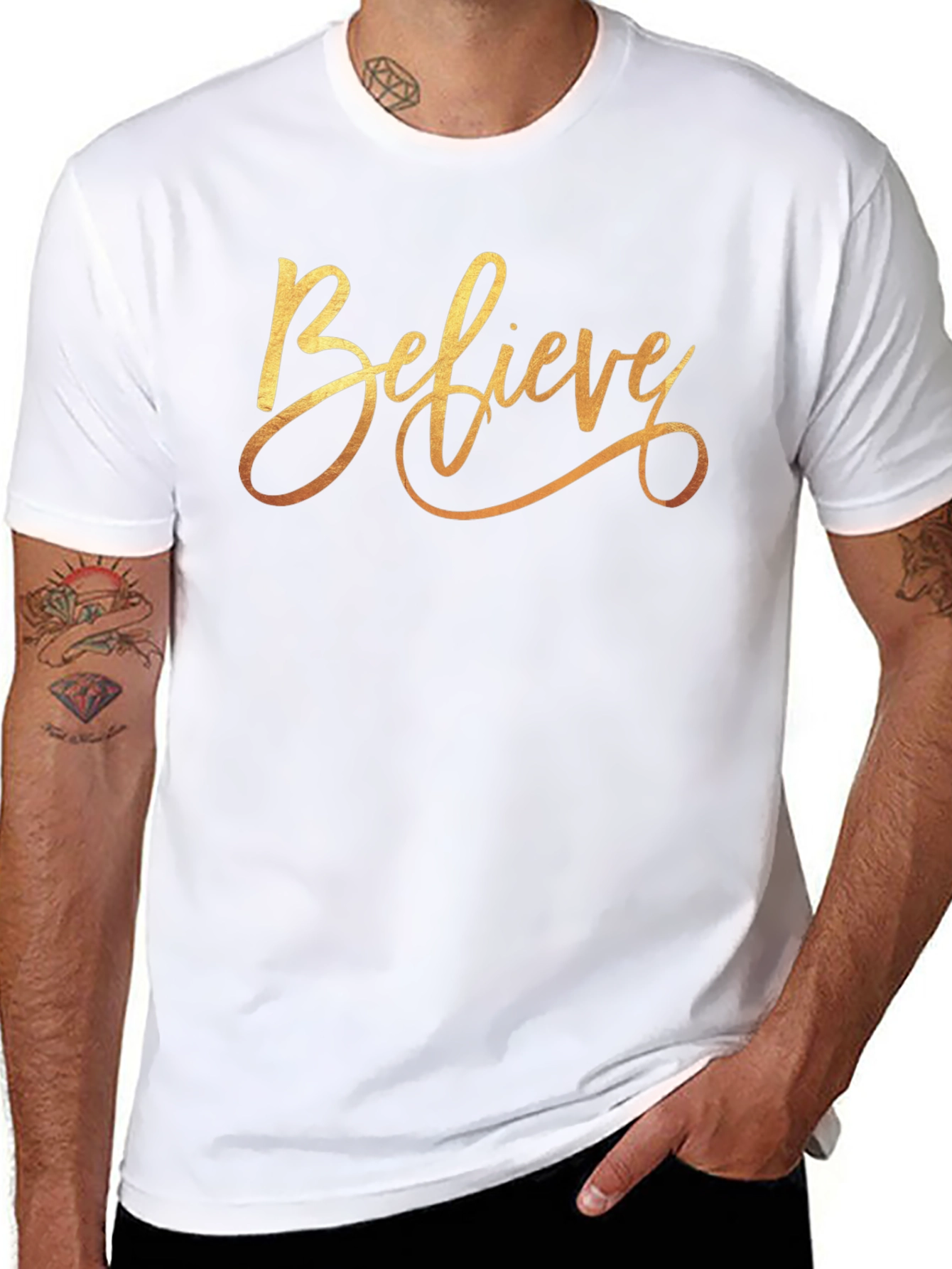 Believe Gold Script Black T-Shirt