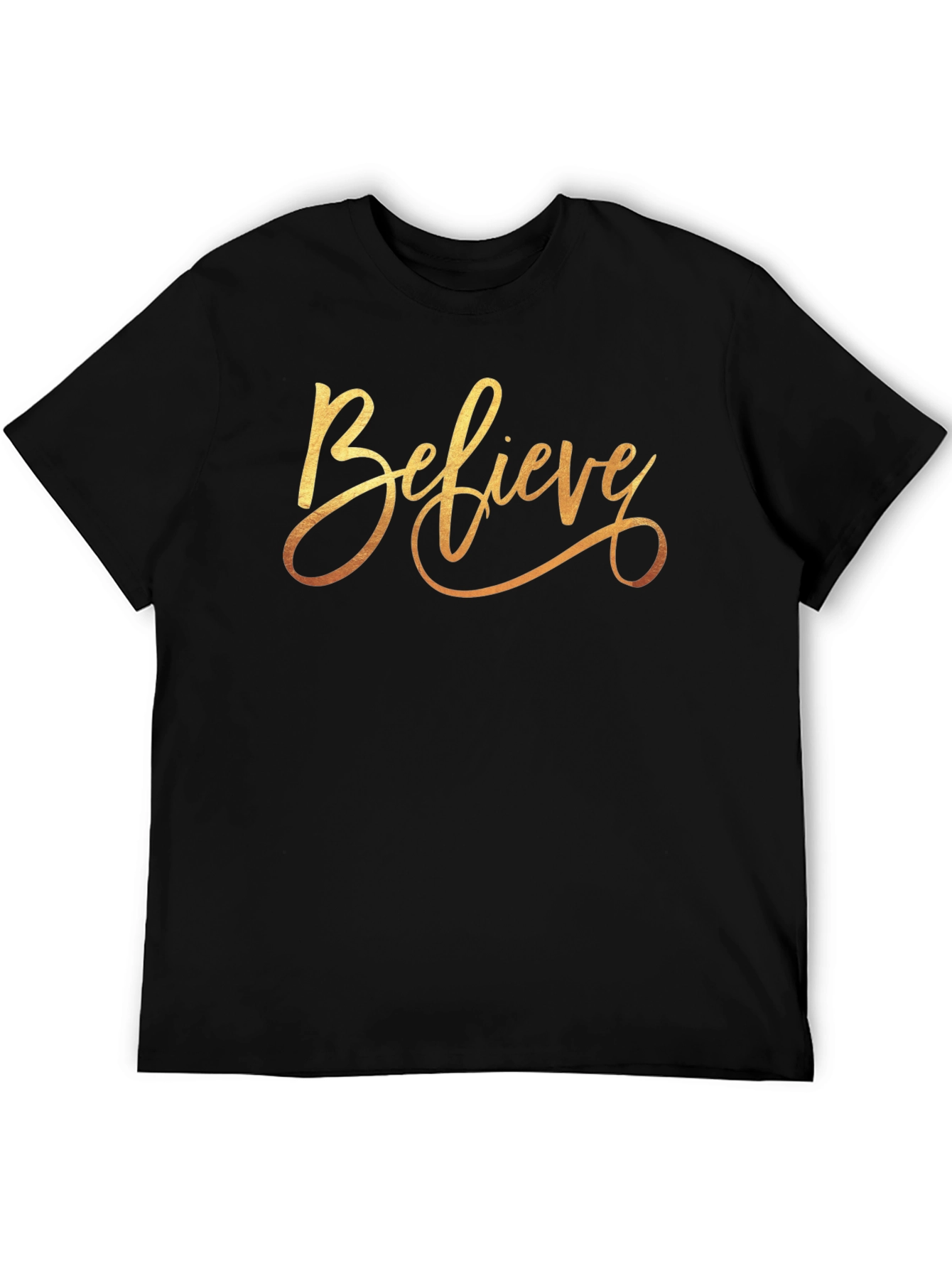 Believe Gold Script Black T-Shirt