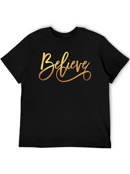 Believe Gold Script Black T-Shirt