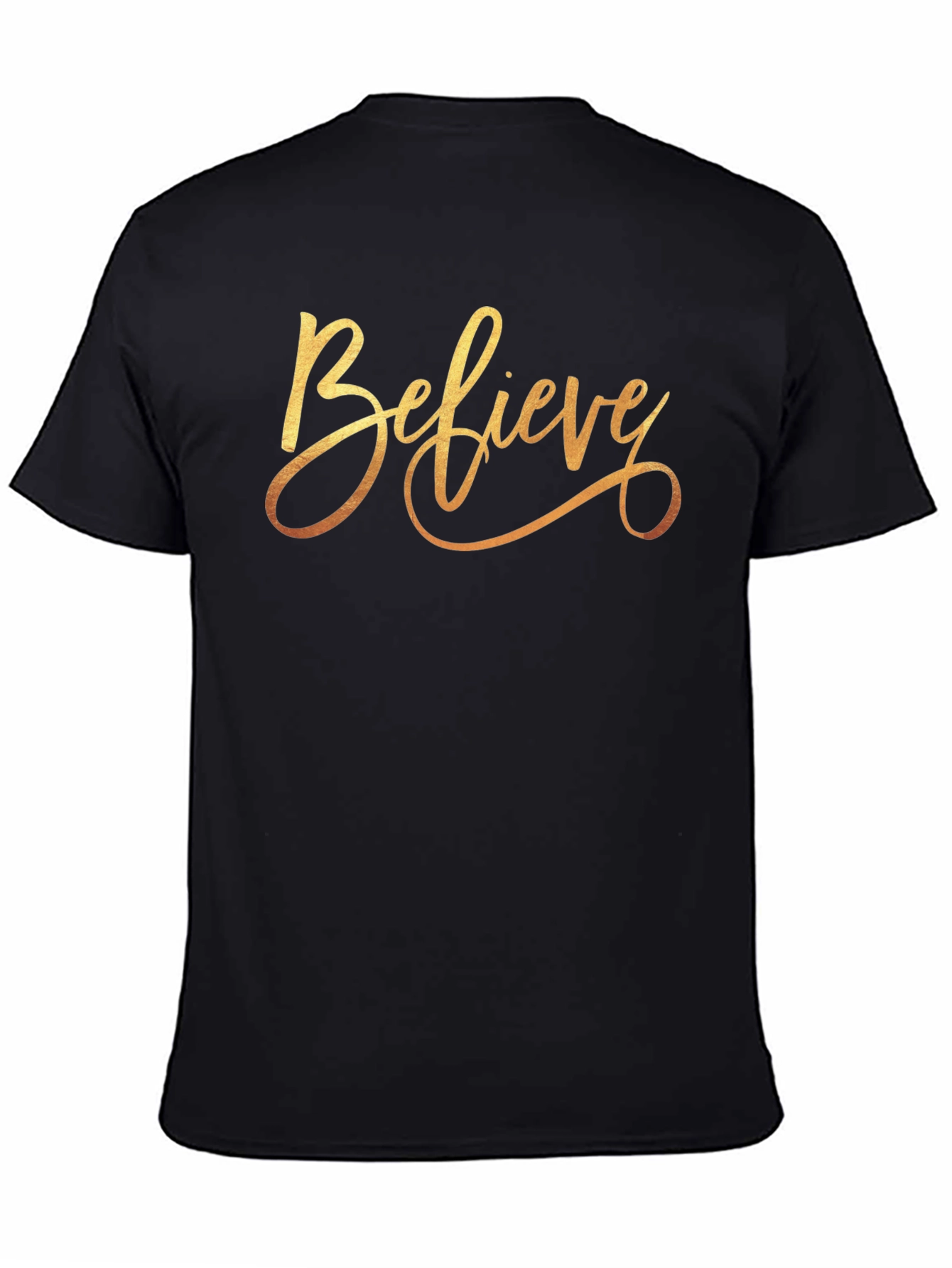 Believe Gold Script Black T-Shirt