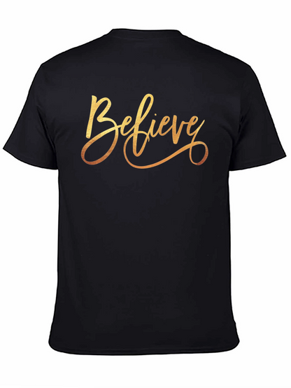 Believe Gold Script Black T-Shirt