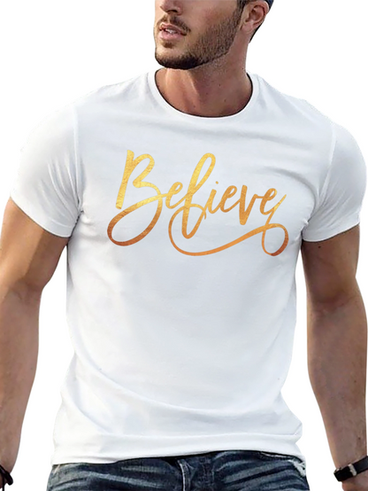 Believe Gold Script Black T-Shirt
