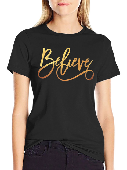 Believe Gold Script Black T-Shirt