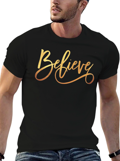 Believe Gold Script Black T-Shirt