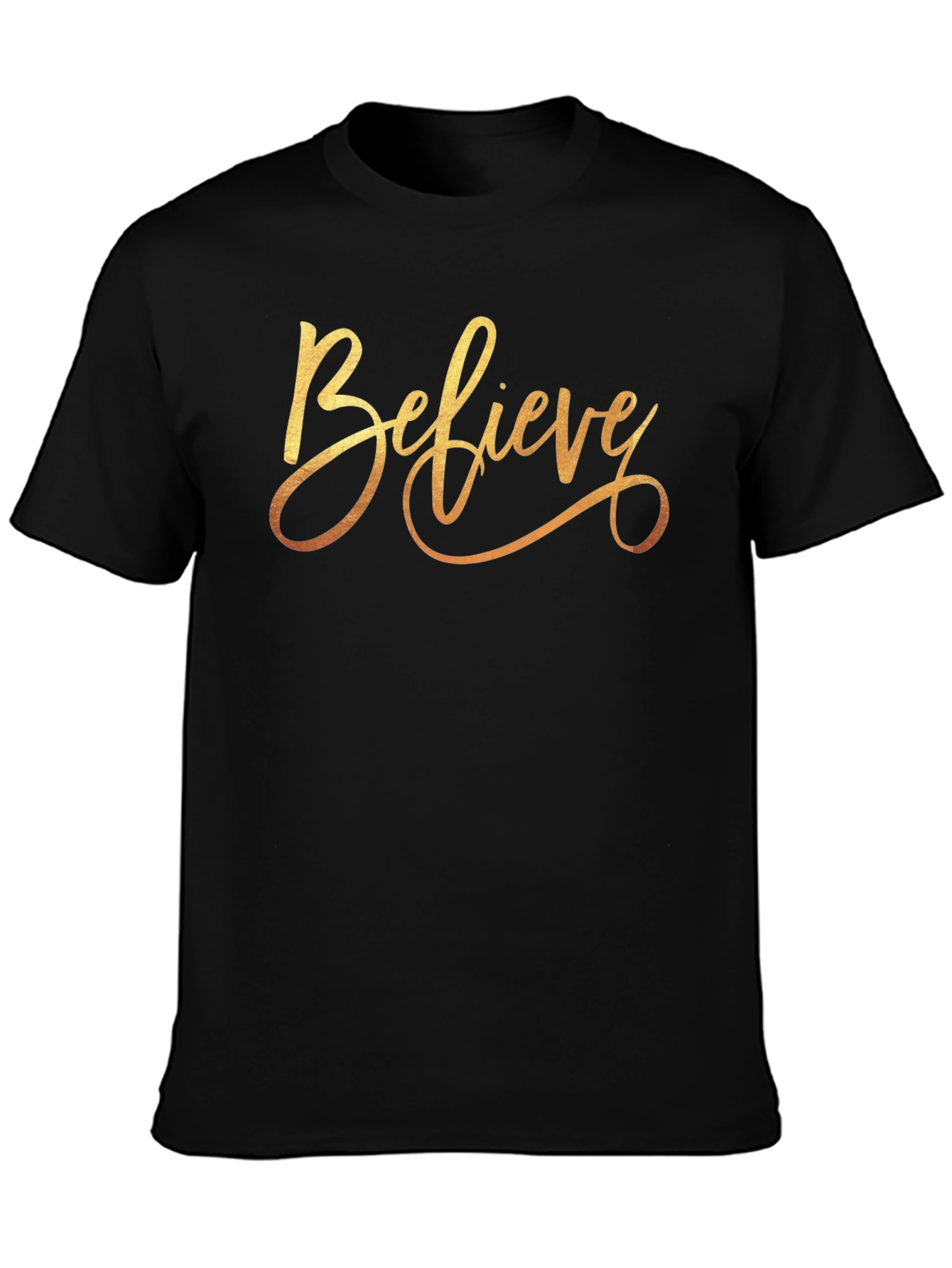 Believe Gold Script Black T-Shirt