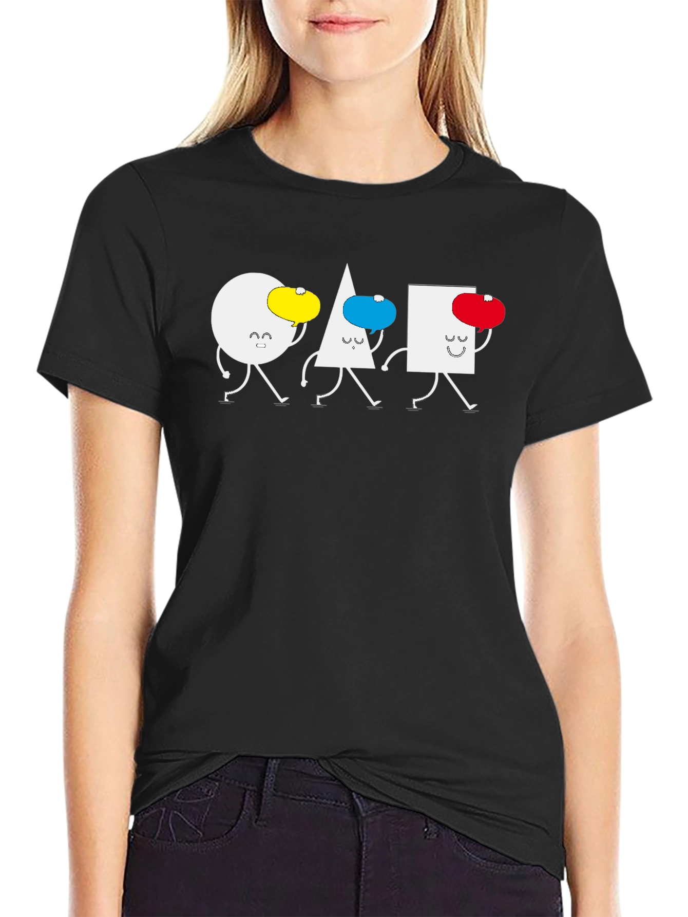 Geometric Shapes Walking T-Shirt - Black