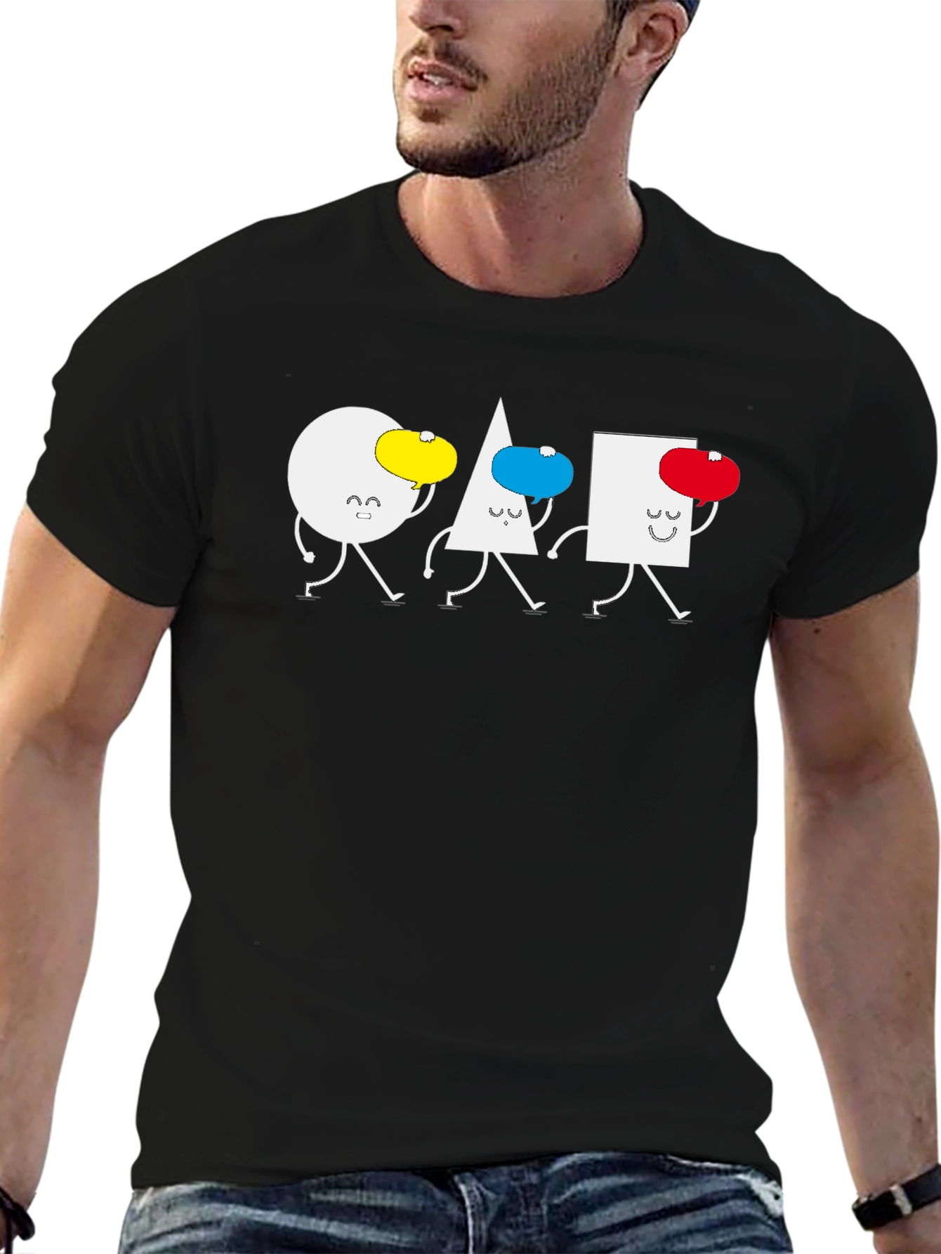Geometric Shapes Walking T-Shirt - Black
