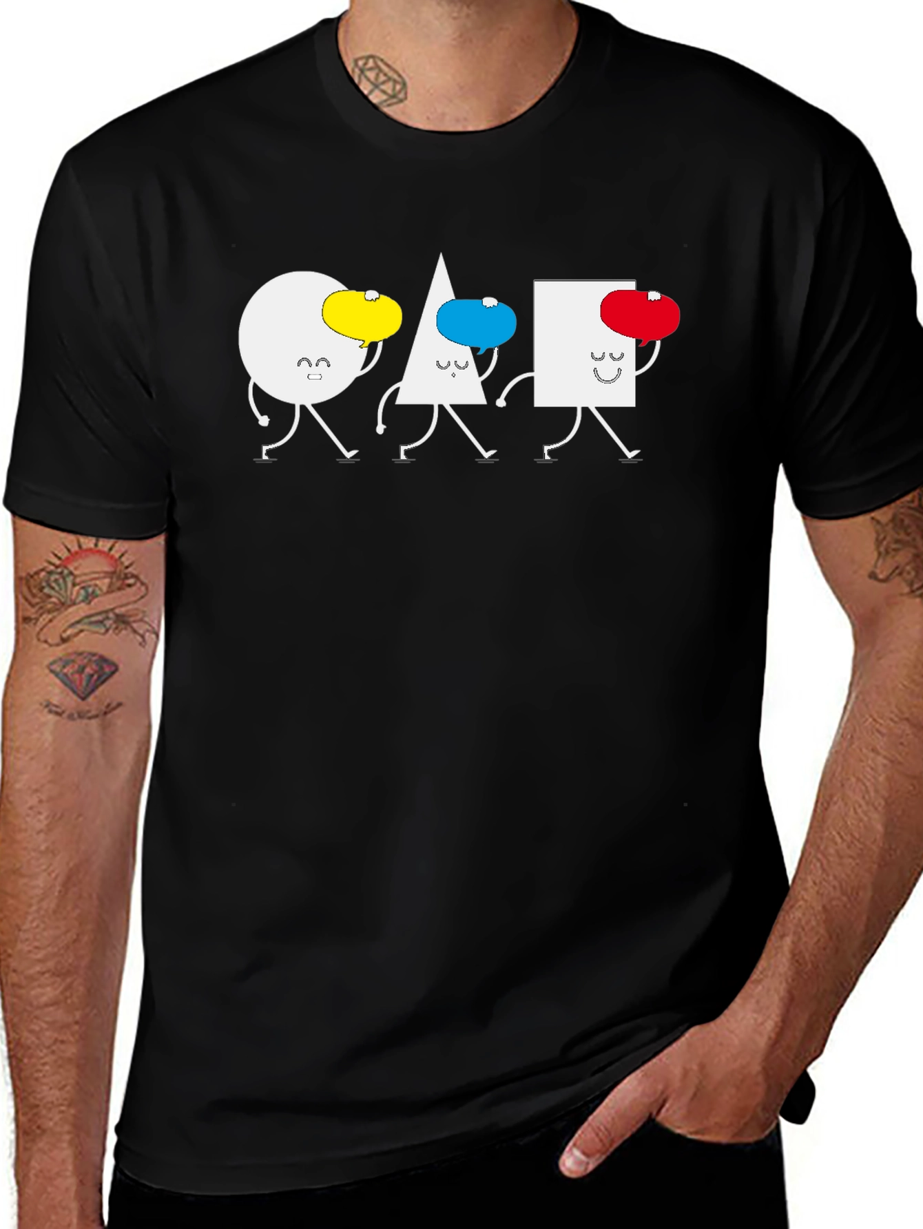 Geometric Shapes Walking T-Shirt - Black