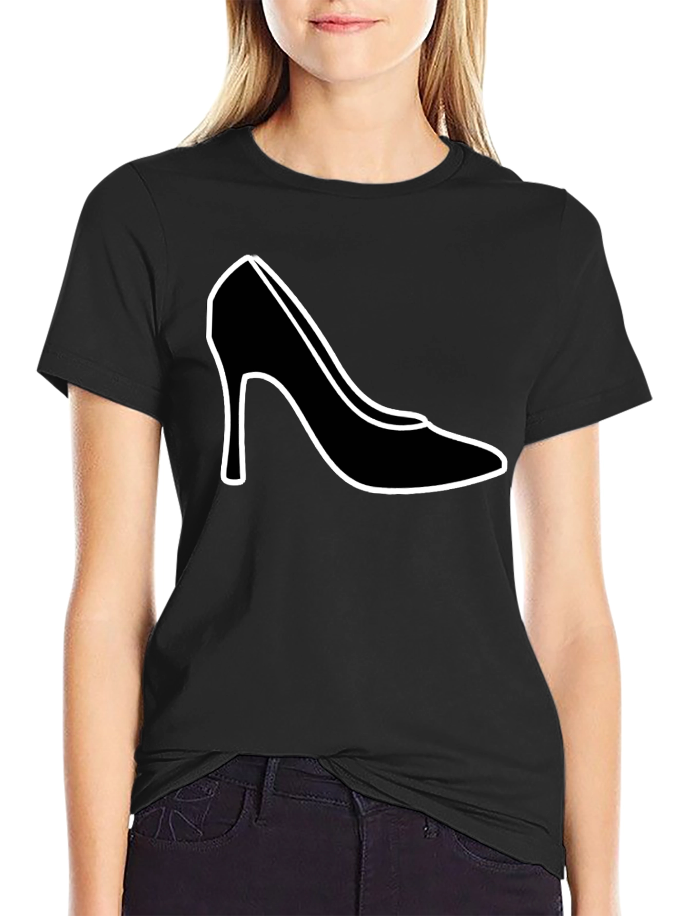 High Heel Shoe Graphic T-Shirt - Trendy Black Tee