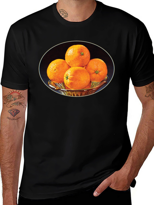 Orange Fruit Bowl Graphic Tee - Black Cotton T-Shirt