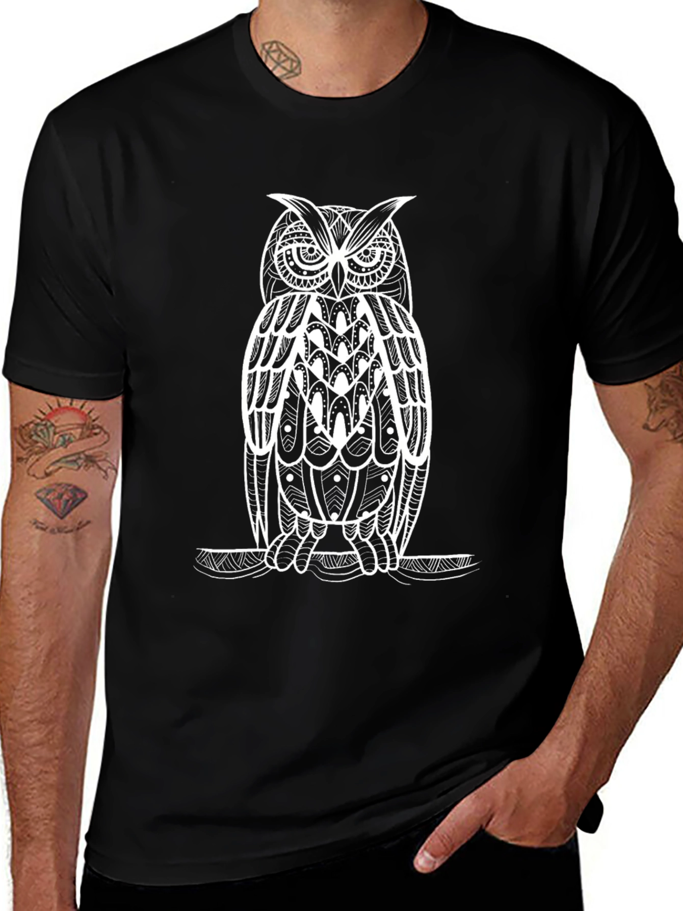 Black Owl Graphic Tee - Stylish Mens Cotton T-Shirt