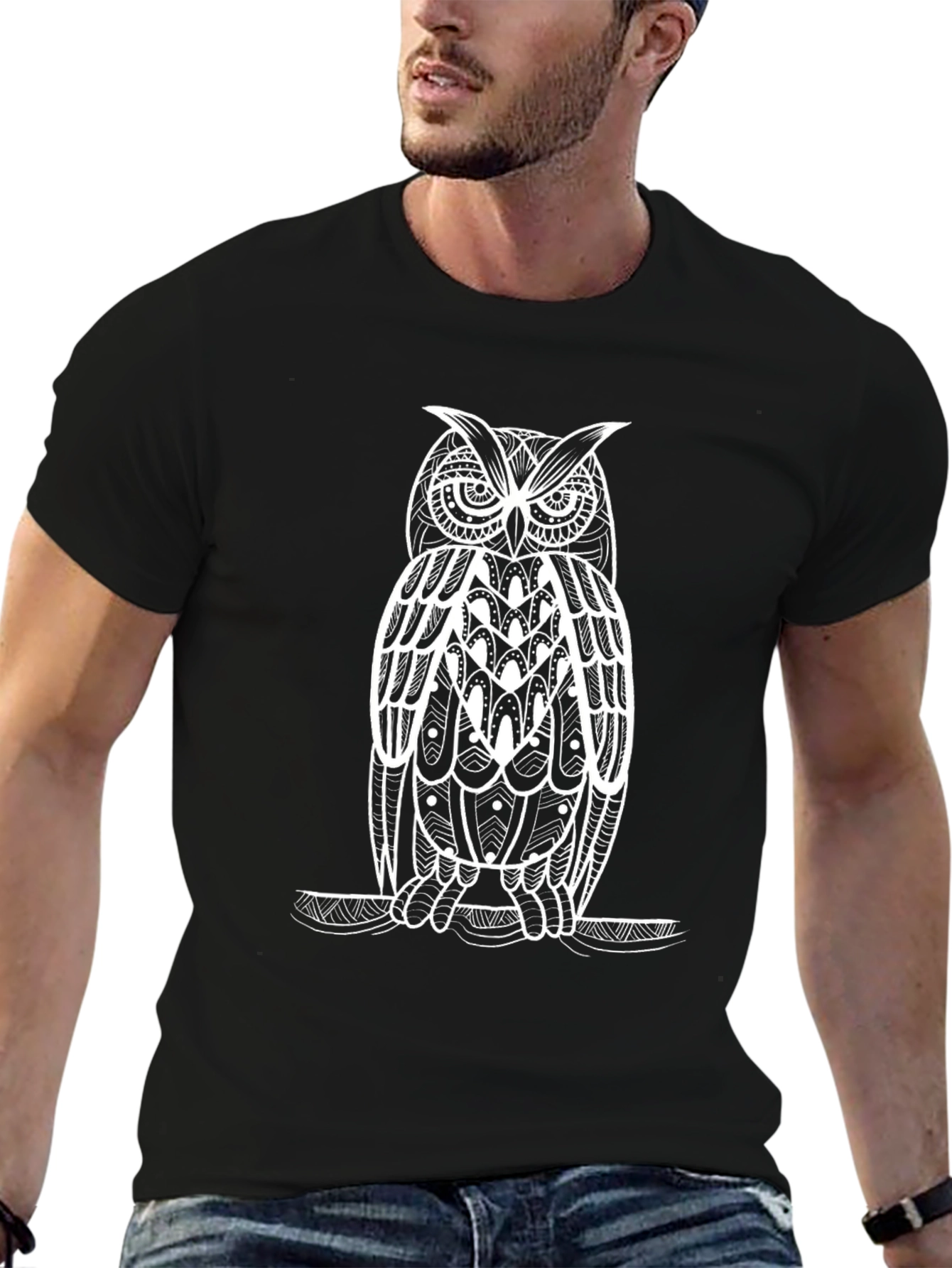 Black Owl Graphic Tee - Stylish Mens Cotton T-Shirt