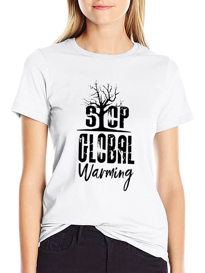 Stop Global Warming Graphic Print Black T-Shirt