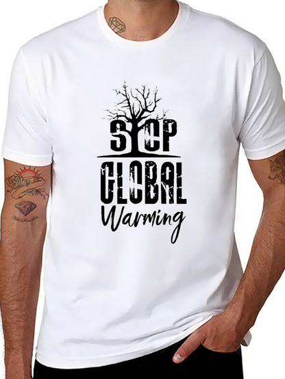 Stop Global Warming Graphic Print Black T-Shirt