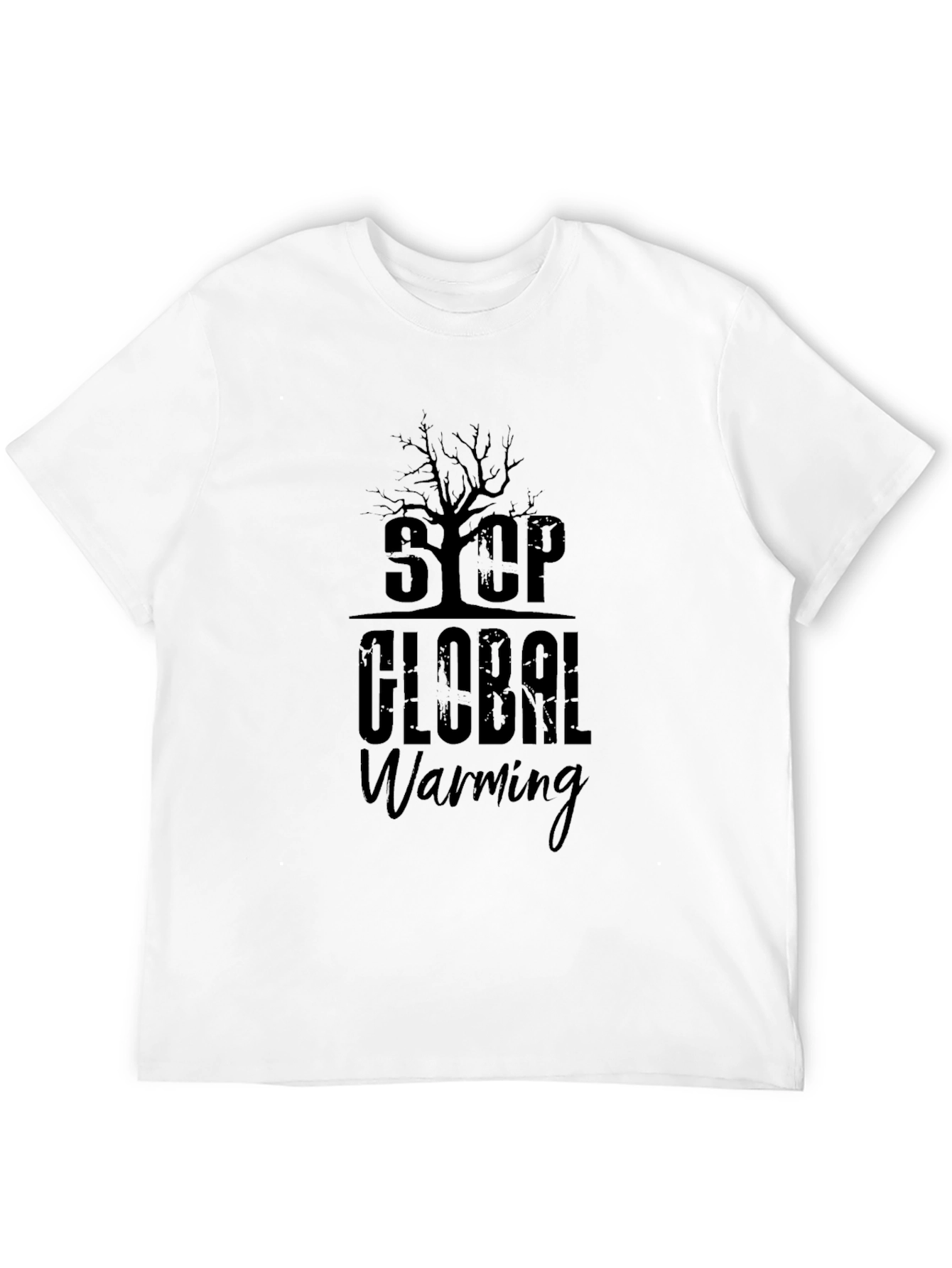 Stop Global Warming Graphic Print Black T-Shirt