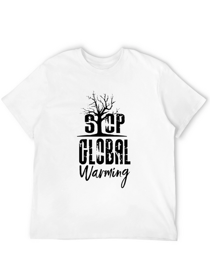 Stop Global Warming Graphic Print Black T-Shirt