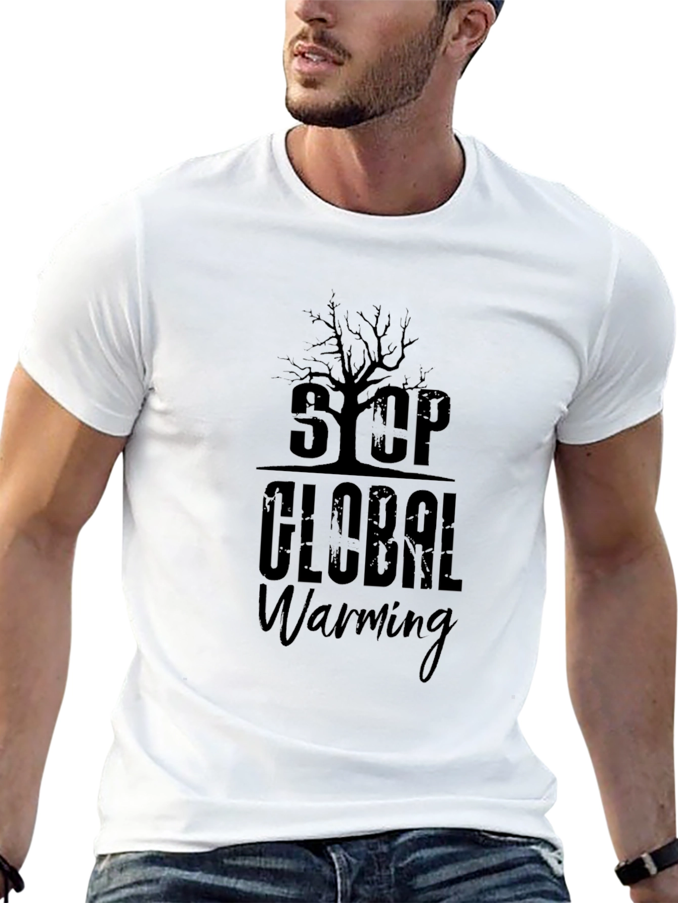 Stop Global Warming Graphic Print Black T-Shirt