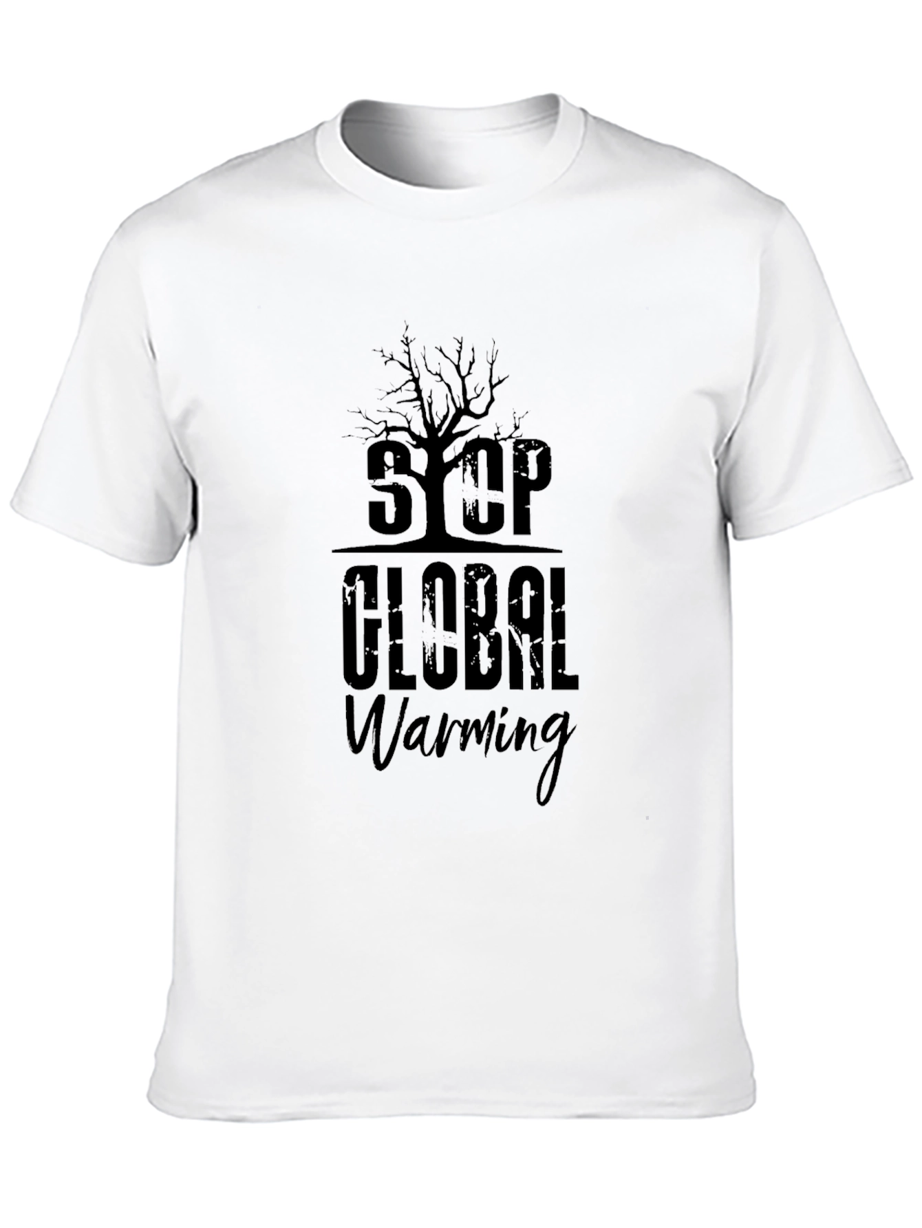 Stop Global Warming Graphic Print Black T-Shirt