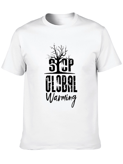 Stop Global Warming Graphic Print Black T-Shirt