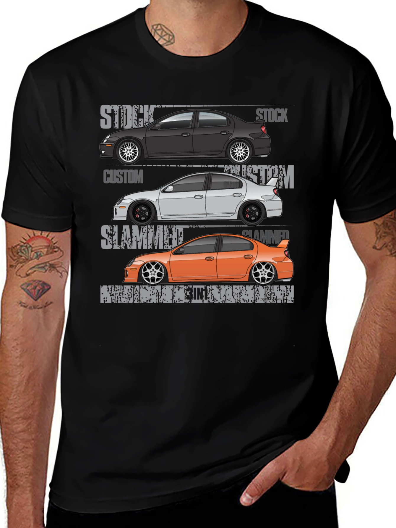 Car Enthusiast T-Shirt: Stock Custom Slammed
