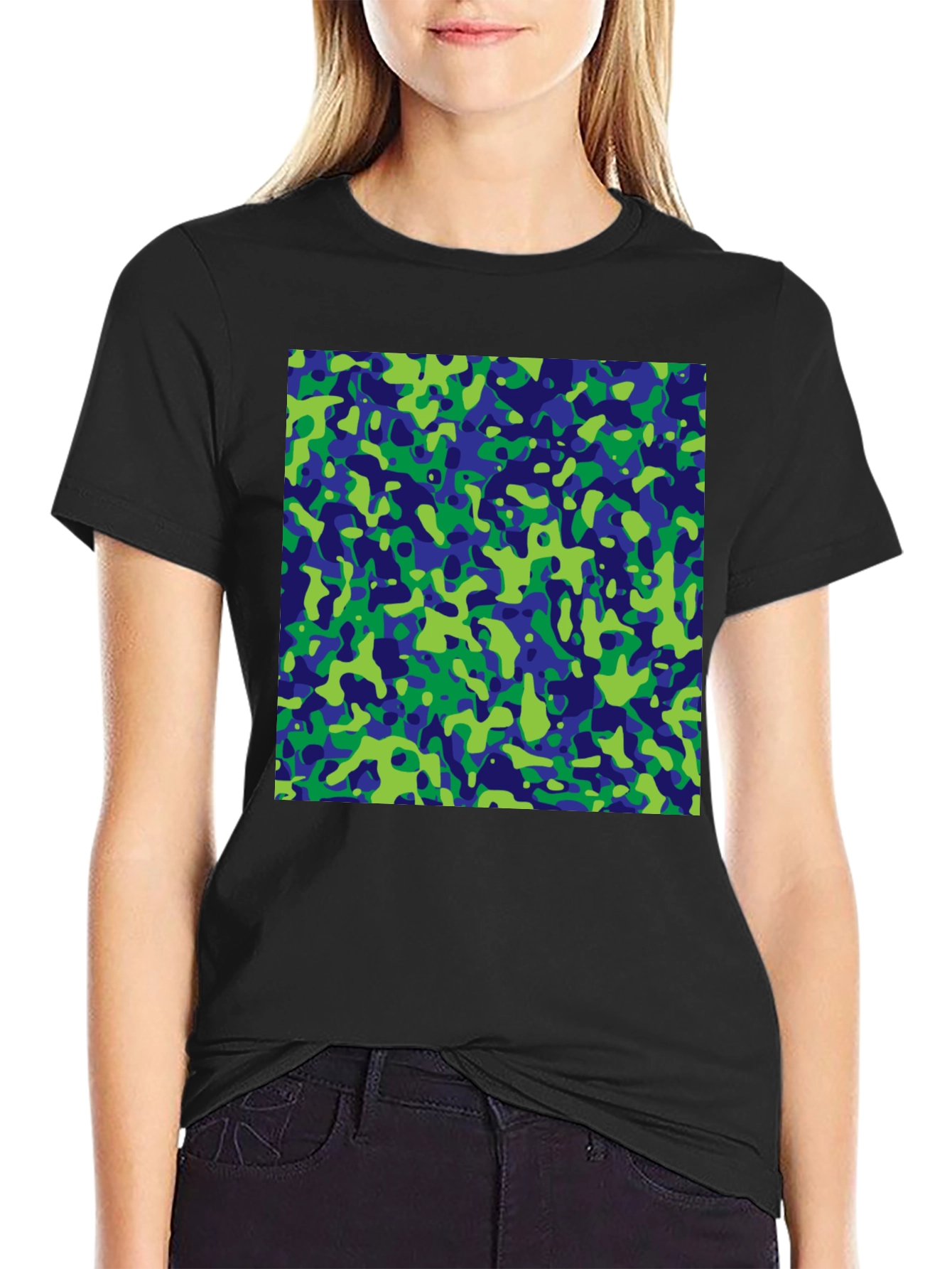 Abstract Camo Print Black T-Shirt