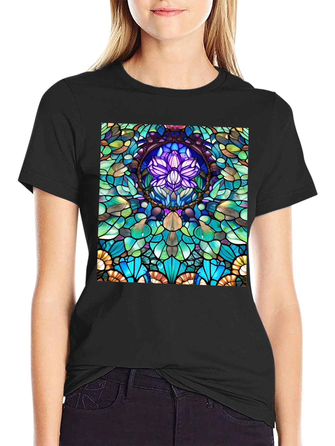 Stained Glass Lotus T-Shirt - Unique Art Tee