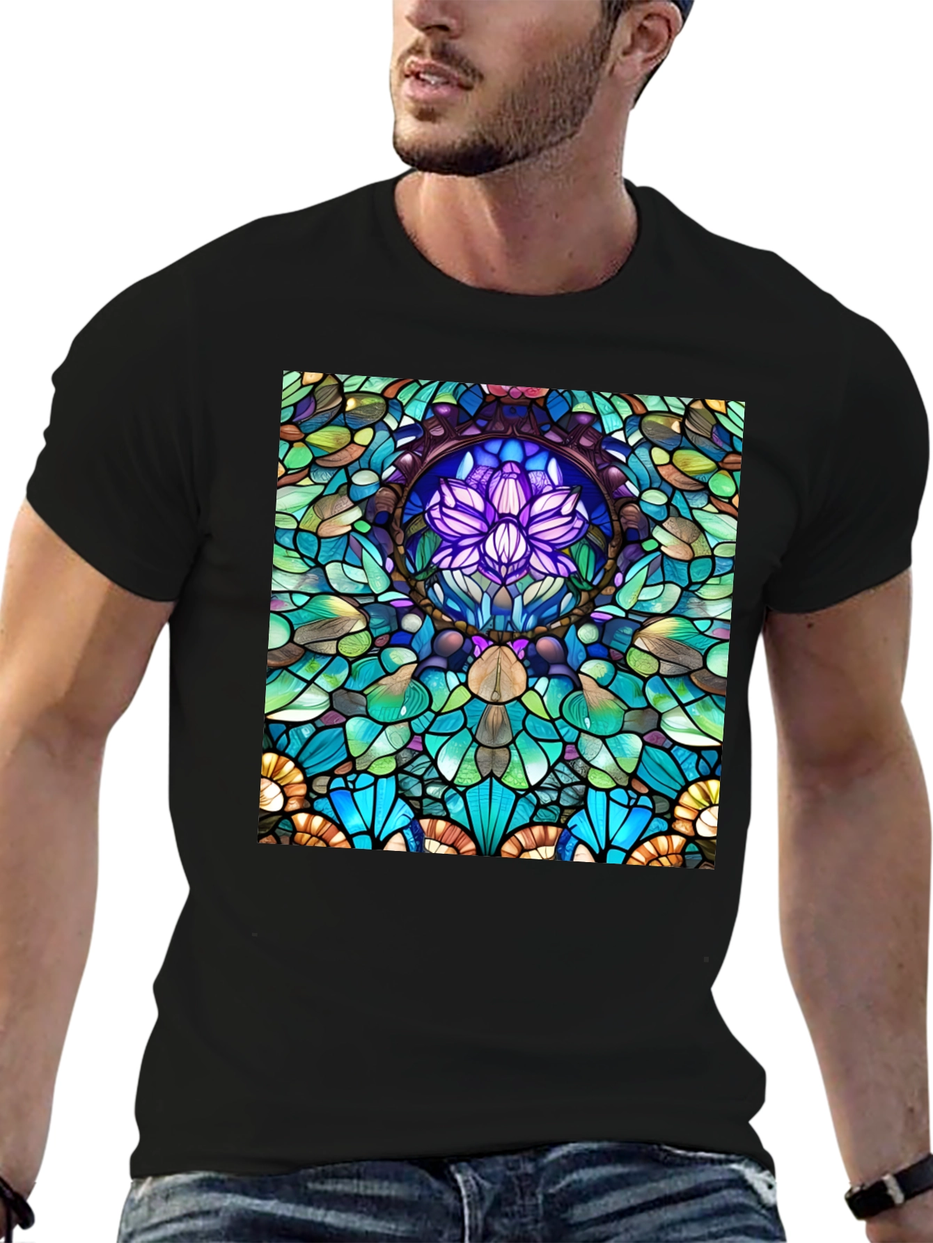 Stained Glass Lotus T-Shirt - Unique Art Tee