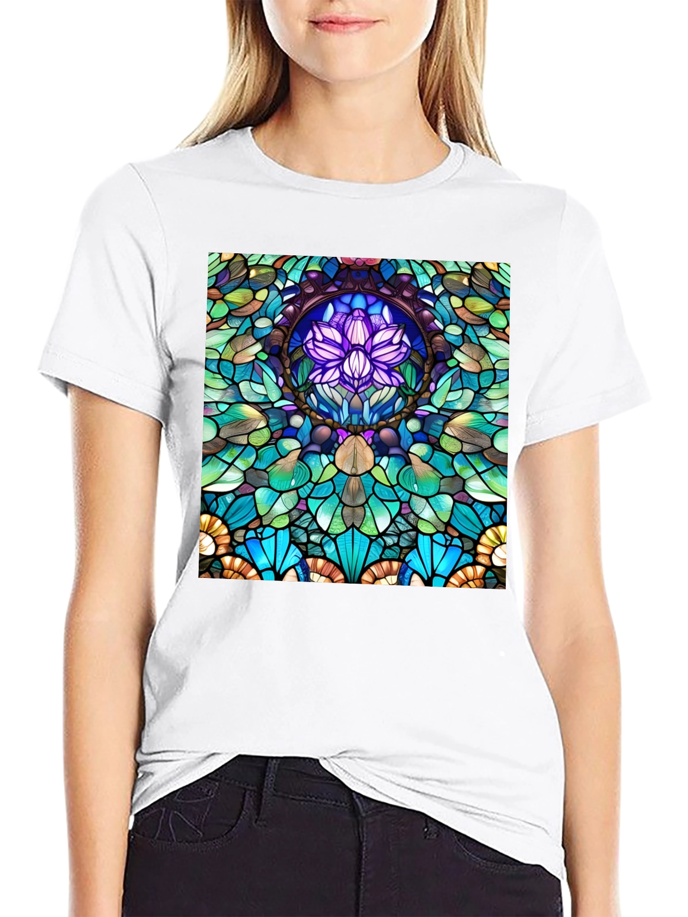 Stained Glass Lotus T-Shirt - Unique Art Tee